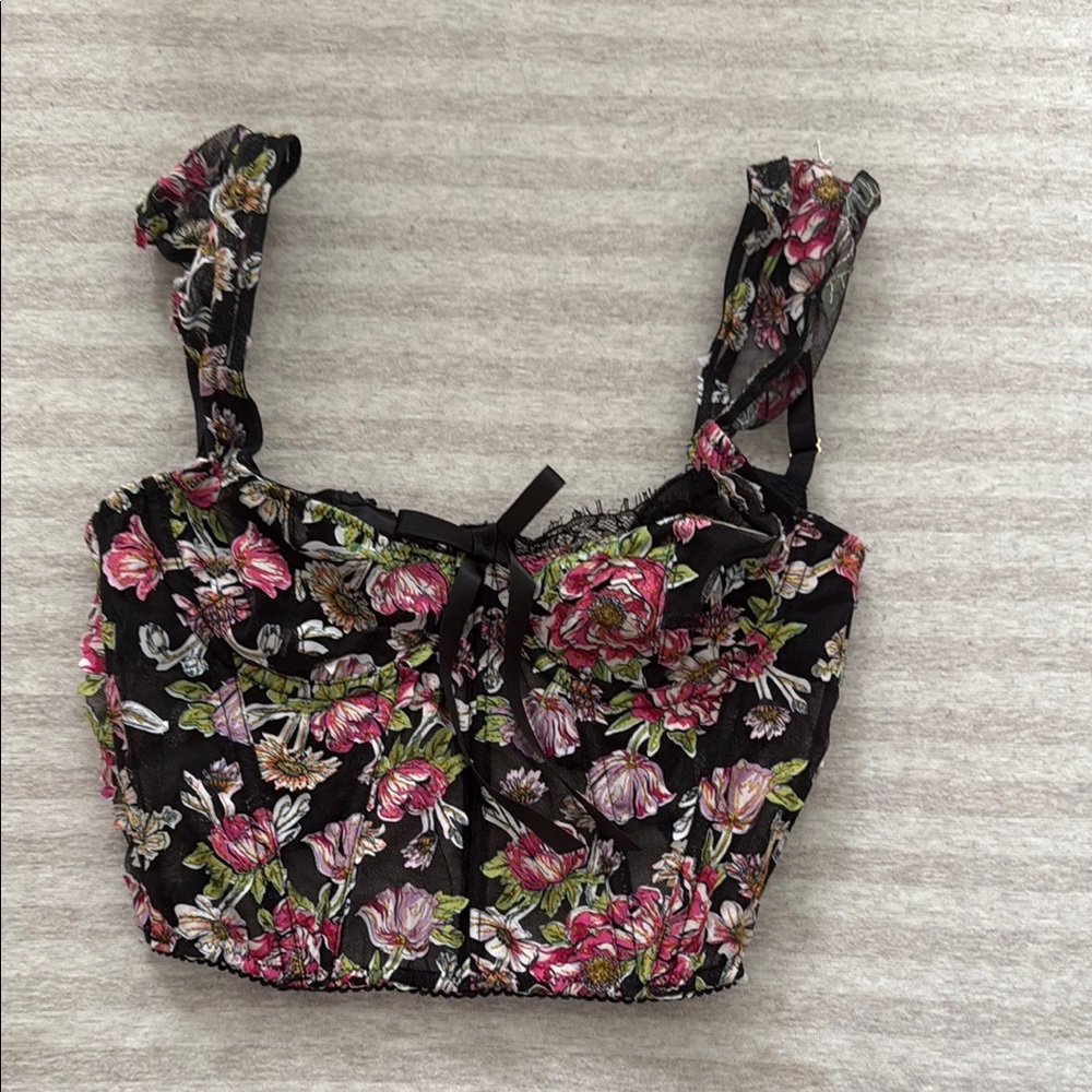 Black and Pink Embellished Bustier Tank Top
